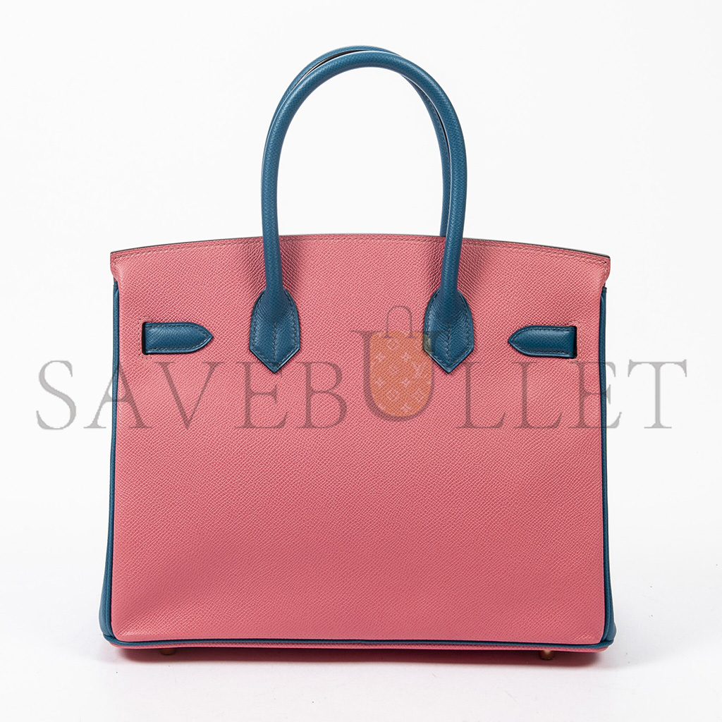 H**mes birkin 30 chevre leather cherry blossom and nor*hern blue gold buckle h028369cc37 (30*23*15cm)